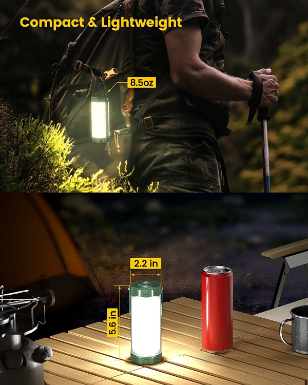 GLOCUSENT LED φανάρι GLCSNTCL001G, επαναφορτιζόμενο, έως 1200lm, IP68, πράσινο GLCSNTCL001G