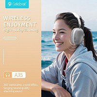 CELEBRAT headphones A35, ασύρματα & ενσύρματα, micro SD, 40mm, 200mAh, λευκά A35-SL