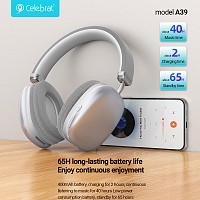 CELEBRAT headphones A39, ασύρματα & ενσύρματα, micro SD, 40mm, 400mAh, μαύρα A39-BK