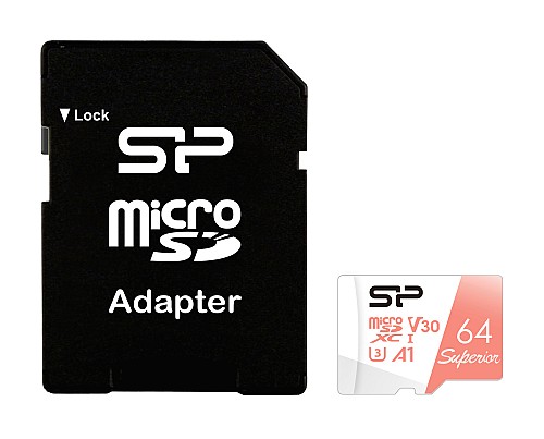SILICON POWER κάρτα μνήμης microSDXC Superior, 64GB, C10 UHS-I U3 A1 V30 SP064GBSTXDV3V20SP