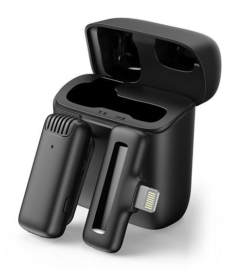 APEXEL ασύρματο μικρόφωνο APL-MIC013 με θήκη φόρτισης, Lightning, 2.4GHz, μαύρο APL-MIC013