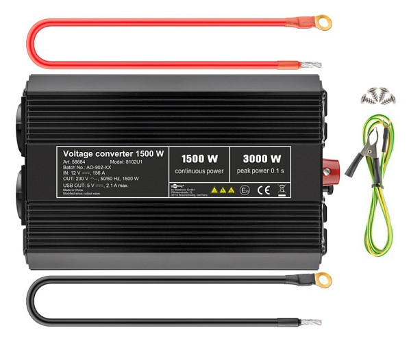 GOOBAY inverter αυτοκινήτου 58884, 12V σε 230V, 1500W, USB 2.1A 58884
