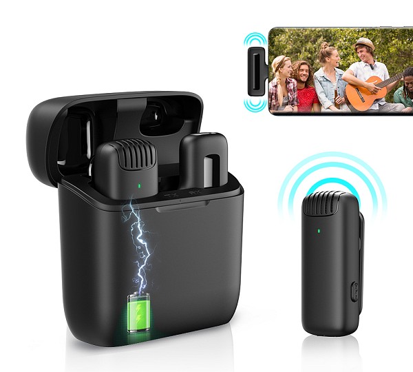 APEXEL ασύρματο μικρόφωνο APL-MIC007 με θήκη φόρτισης, USB-C, 2.4GHz, μαύρο APL-MIC007