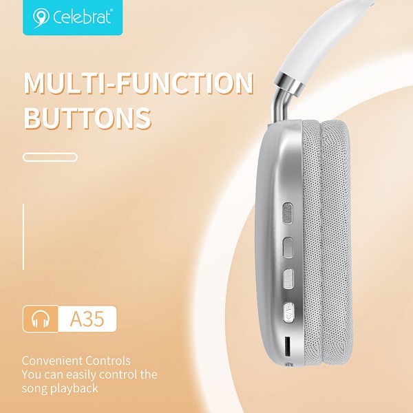 CELEBRAT headphones A35, ασύρματα & ενσύρματα, micro SD, 40mm, 200mAh, λευκά A35-SL