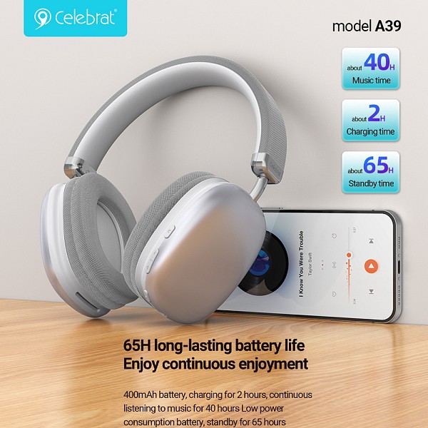 CELEBRAT headphones A39, ασύρματα & ενσύρματα, micro SD, 40mm, 400mAh, μαύρα A39-BK