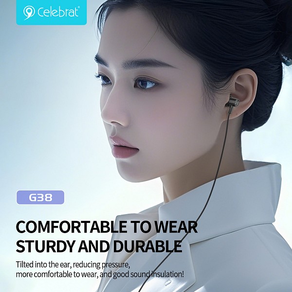 CELEBRAT earphones με μικρόφωνο G38, USB-C σύνδεση, 10mm, 1.2m, λευκά CB-G38-WH