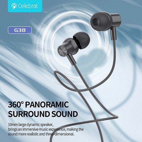 CELEBRAT earphones με μικρόφωνο G38, USB-C σύνδεση, 10mm, 1.2m, λευκά CB-G38-WH