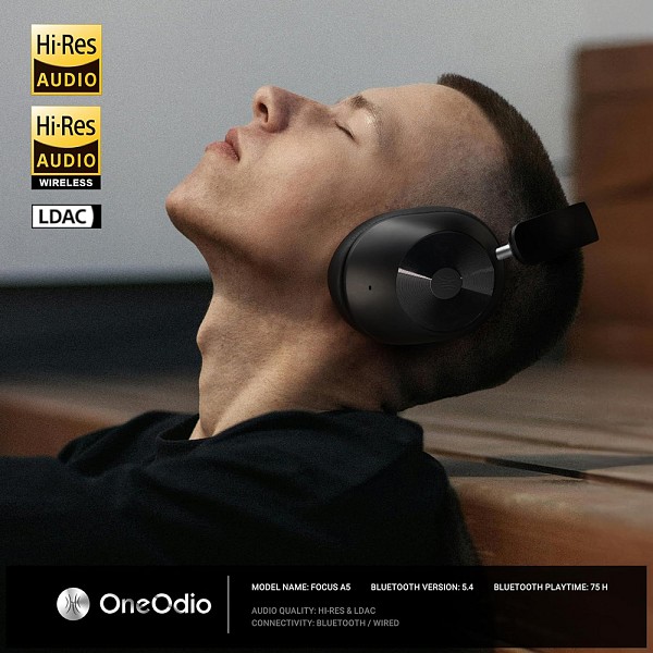 ONEODIO headphones Focus A5, ενσύρματα & ασύρματα, Hybrid ANC, 40mm, 600mAh, μαύρο OA-A5-BK