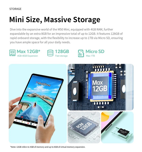 TECLAST tablet M50 Mini WiFi, 8.7, 4/128GB, Android 15, 5100mAh, πράσινο M50MINIWIFI-GN