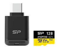 SILICON POWER κάρτα μνήμης microSDXC Inspire με card reader, 128GB, UHS-I U3 A1 V30 SP128GBSTXLV3VC2