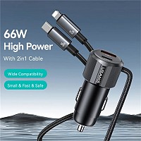 USAMS φορτιστής αυτοκινήτου CC287 με 2 σε 1 καλώδιο, USB/USB-C θύρες, 66W, μαύρος CC287CC01