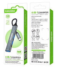 KAKUSIGA USB hub KSC-1417, 4x θυρών, USB 3.0, 5Gbps, USB-C σύνδεση, γκρι KSC-1417