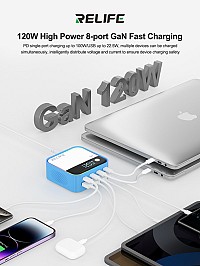 RELIFE σταθμός φόρτισης Q2, 4x USB-C & 4x USB, 120W, GaN, μπλε RELIFE-Q2