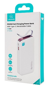 USAMS power bank CD224 με καλώδιο USB-C, 2x θύρες εξόδου, 10000mAh, 20W, λευκό 10KCD22402