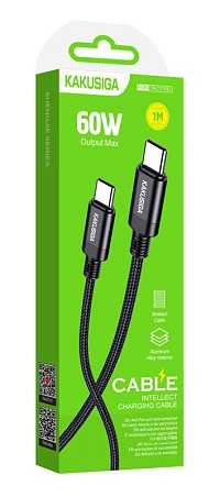 KAKUSIGA καλώδιο USB-C σε USB-C KSC-970, 60W, 480Mbps, 1m, μαύρο KSC-970-CC-BK