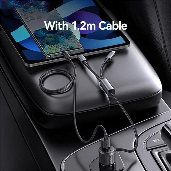 USAMS φορτιστής αυτοκινήτου CC287 με 2 σε 1 καλώδιο, USB/USB-C θύρες, 66W, μαύρος CC287CC01