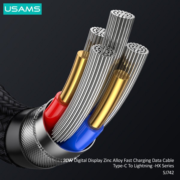 USAMS καλώδιο Lightning σε USB-C SJ741, 30W, 480Mbps, 1.2m, μαύρο SJ741USB01