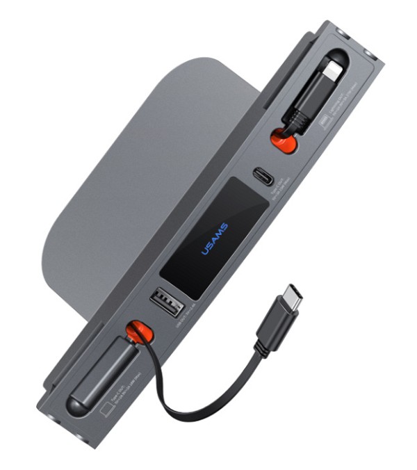 USAMS φορτιστής αυτοκινήτου US-SJ649 για Tesla(3/Y), με 2x καλώδια, USB/USB-C θύρες, 60W, γκρι SJ649HUB01