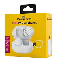 POWERTECH earphones με θήκη φόρτισης PT-1393, True Wireless, 6mm, 25/230mAh, λευκά PT-1393