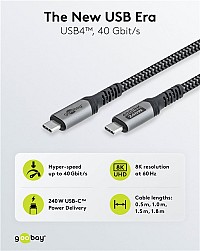 GOOBAY καλώδιο USB-C 74212, USB4, 240W, 40Gbps, 8K/60Hz, 1.5m, γκρι 74212