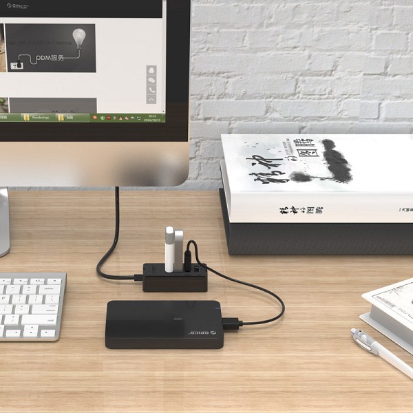 ORICO USB hub W5P-U2, 4x θυρών, USB 2.0, 480Mbps, USB σύνδεση, 1m καλώδιο, μαύρο 6942227107886