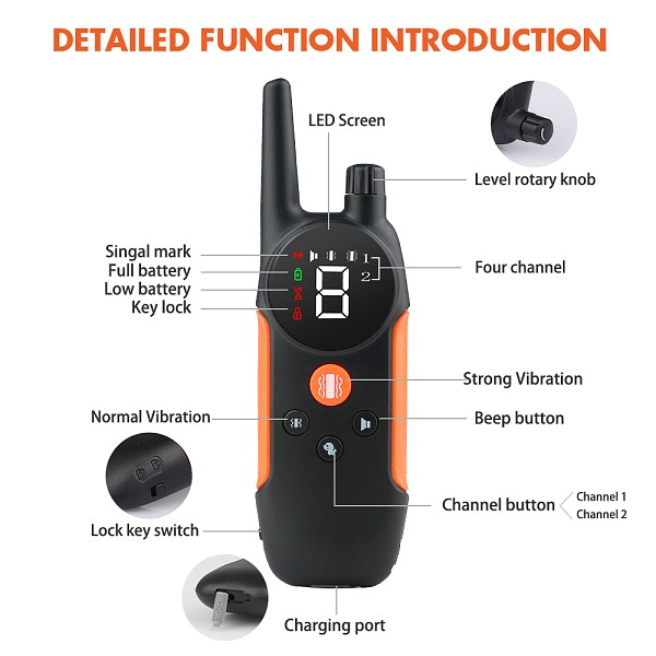 POWERTECH ηλεκτρικό κολάρο εκπαίδευσης σκύλου PT-1399 με ασύρματο χειριστήριο, εμβέλεια 300m PT-1399