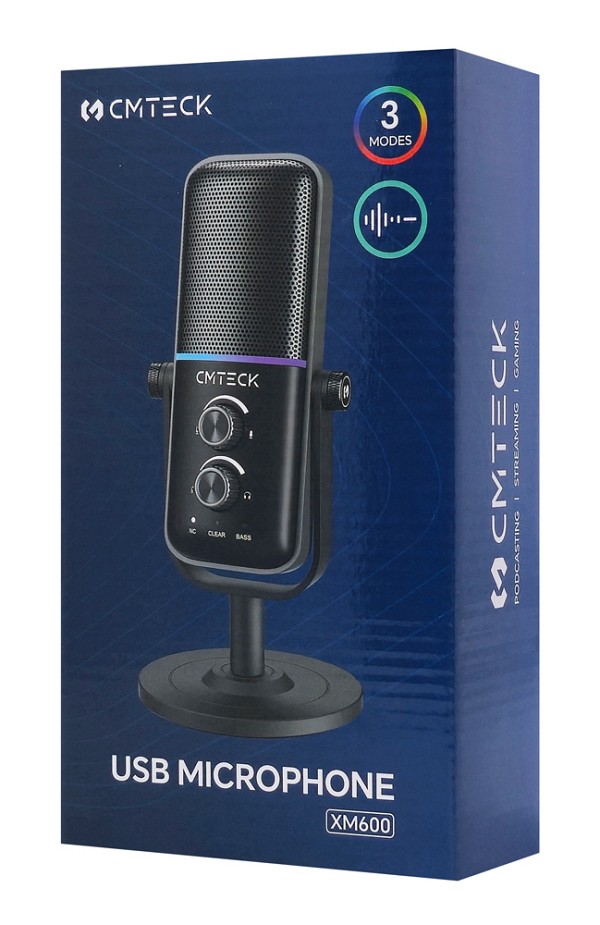 CMTECK επιτραπέζιο μικρόφωνο XM600, omnidirectional/καρδιοειδές, USB, RGB LED, μαύρο XM600