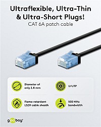 GOOBAY καλώδιο δικτύου 74240, CAT 6A U/UTP, slim, copper, 500MHz, 7.5m, μαύρο 74240