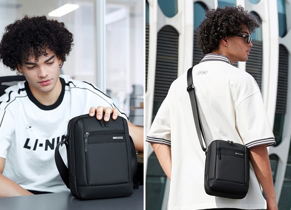 GOLDEN WOLF τσάντα ώμου GKB00732 με θήκη tablet, 3L, μαύρη GKB00732-BK