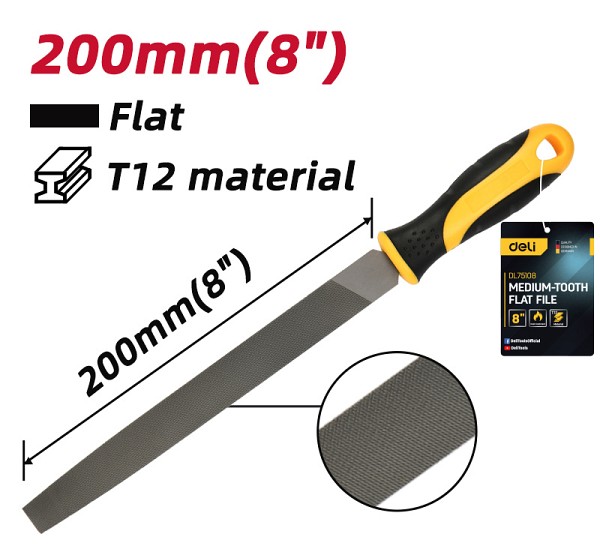 DELI λίμα πλατιά DL75108 με αντιολισθητική λαβή, μετάλλου, 200mm DL75108
