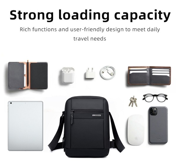 GOLDEN WOLF τσάντα ώμου GKB00732 με θήκη tablet, 3L, μαύρη GKB00732-BK