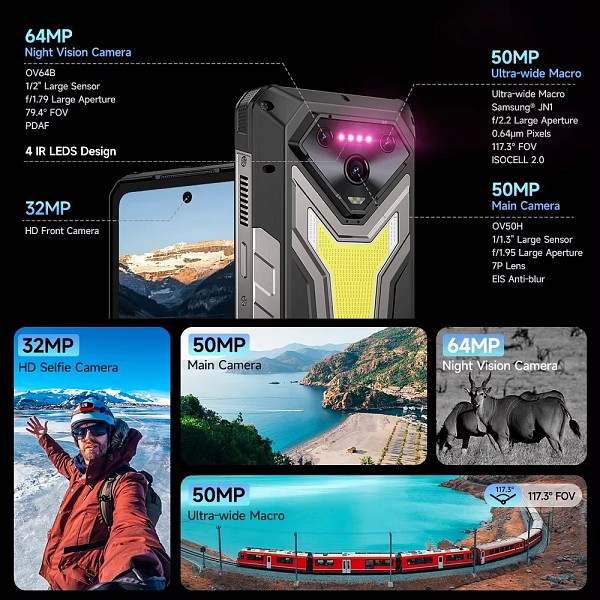 ULEFONE smartphone Armor 34 Pro με βιντεοπροβολέα, 6.95, 5G, 16/512GB, 25500mAh, IP68/IP69K/MIL-STD-810H, μαύρο ARMOR34PRO-BK