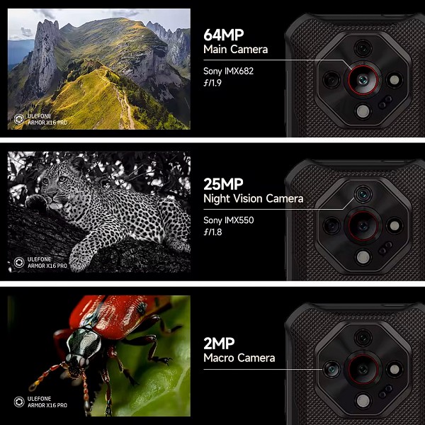 ULEFONE smartphone Armor X16 Pro, 6.56, 8/256GB, 5G, 10360mAh, IP68/IP69K/MIL-STD-810H, μαύρο ARMORX16PRO-BK