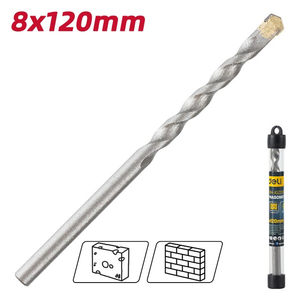 DELI τρυπάνι DH-JGZ080-E1 για τοίχο, 40Cr YG6, 8x120mm DH-JGZ080-E1