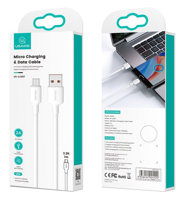 USAMS καλώδιο micro USB σε USB US-SJ607, 2A, 1m, λευκό SJ607USB01