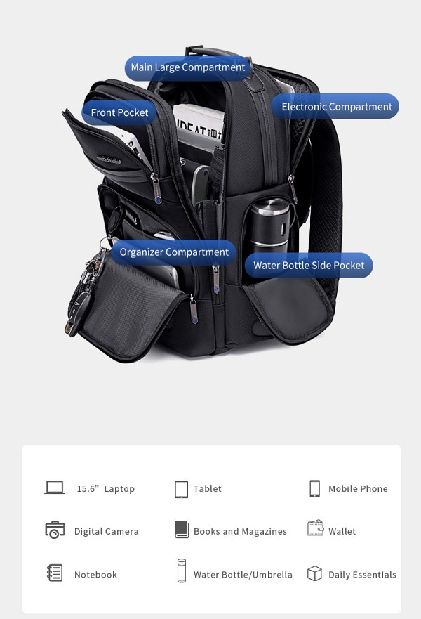 ARCTIC HUNTER τσάντα πλάτης B00492-1 με θήκη laptop 15.6, 22L, μαύρη B00492-1-BK