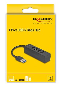 DELOCK USB hub 64350, 4x θυρών, USB 3.0, 5Gbps, USB σύνδεση, μαύρος 64350