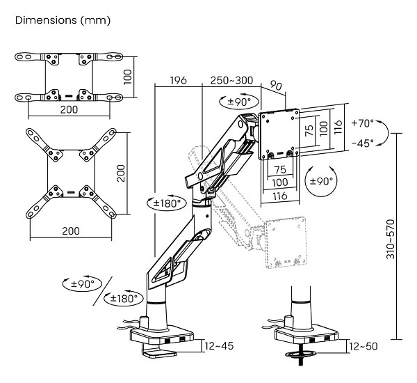 BRATECK gaming βάση γραφείου οθόνης LDT95-C012UC, 24-57, έως 30kg, heavy duty LDT95-C012UC
