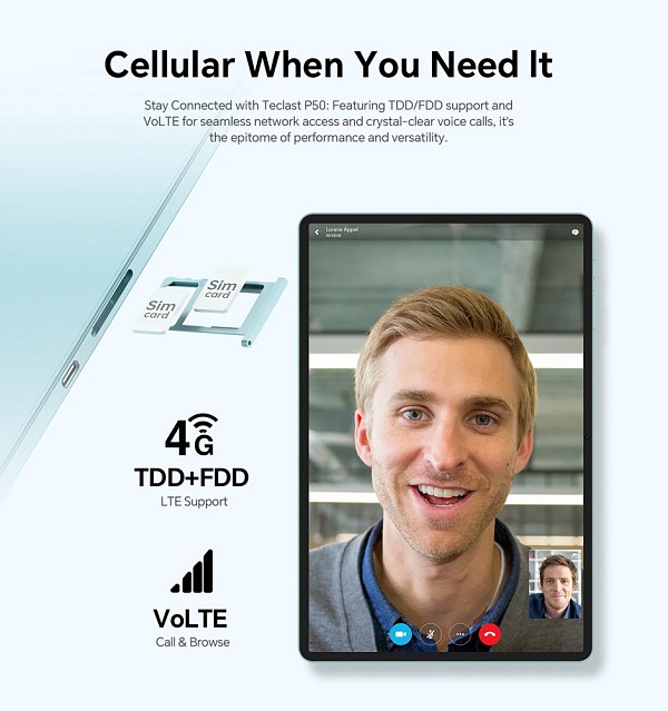 TECLAST tablet P50 2025, 11, 8/128GB, 4G, Android 15, 7000mAh, μπλε P502025-BL
