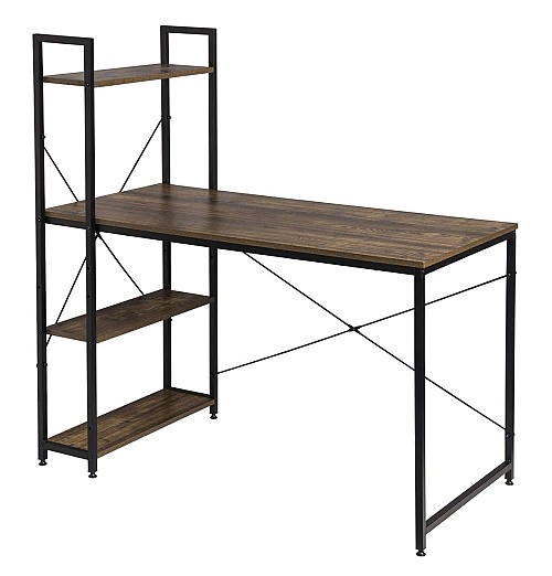 HOME USE γραφείο HUH-0249 με ραφιέρα, 120x60x122cm, καφέ/μαύρο HUH-0249