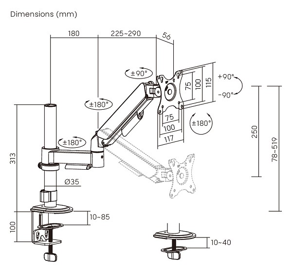 BRATECK βάση γραφείου οθόνης LDT97-C012PE, 17-32, έως 9kg LDT97-C012PE