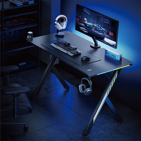 POWERTECH gaming γραφείο PT-1498 με RGB φωτισμό, 120x60x75cm, μαύρο PT-1498