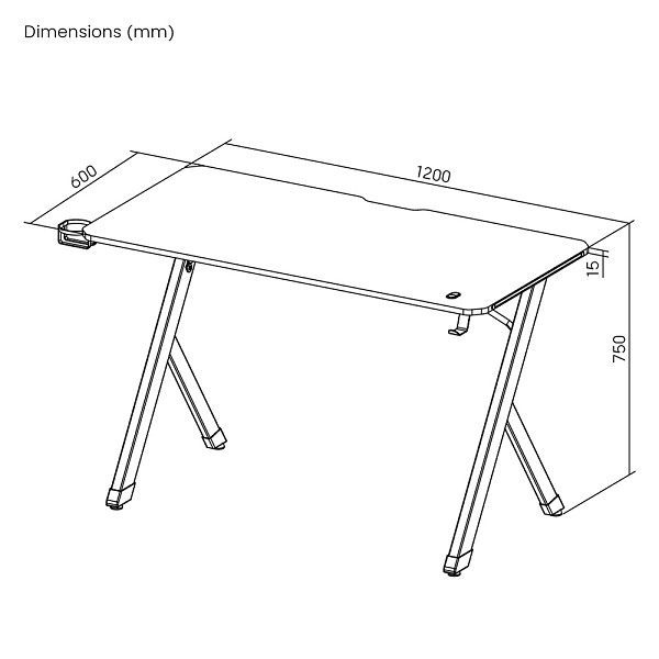 POWERTECH gaming γραφείο PT-1498 με RGB φωτισμό, 120x60x75cm, μαύρο PT-1498