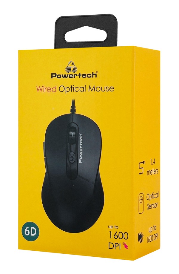 POWERTECH ενσύρματο ποντίκι PT-1467, οπτικό, έως 1600DPI, μαύρο PT-1467