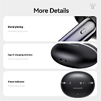 USAMS earphones με θήκη φόρτισης E02, TWS, ANC & ENC, Φ10mm, 35/300mAh, μαύρα BHE0201