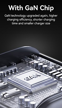 USAMS φορτιστής τοίχου CC265, USB & 2x USB-C, 67W, GaN, μαύρος CC265TC01