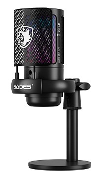 SADES gaming μικρόφωνο TYTO με βάση γραφείου & επιτραπέζια, pop φίλτρο, καρδιοειδές, USB, μαύρο ME6S-BK