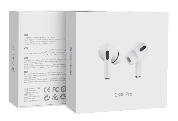 CELEBRAT earphones με θήκη φόρτισης C300 Pro, True Wireless, 13mm, 30/300mAh, λευκά C300-PRO