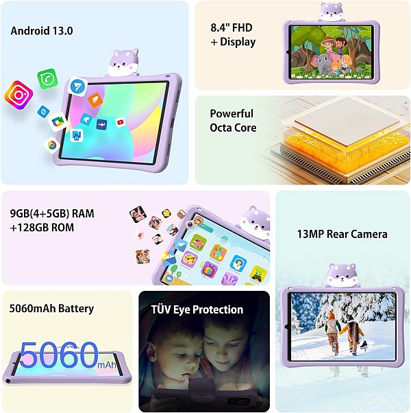 DOOGEE tablet T20 Mini Kids, 8.4, 4/128GB, 4G, Android 13, 5060mAh, μωβ T20MINIKIDS-PR