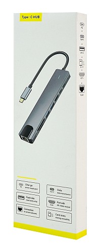 POWERTECH docking station PT-1537, 8 θυρών, USB-C σύνδεση, 100W PD, 1000Mbps, γκρι PT-1537